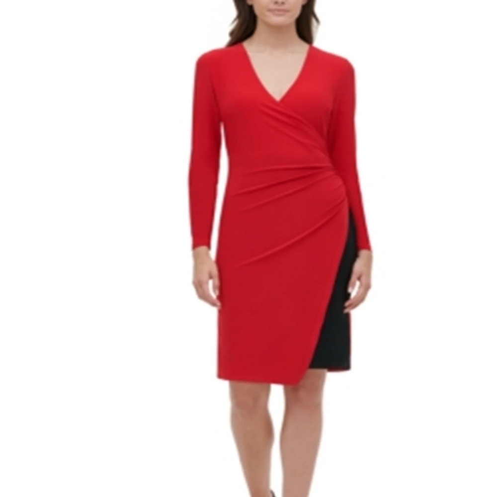 Tommy Hilfiger red sheath faux wrap dress